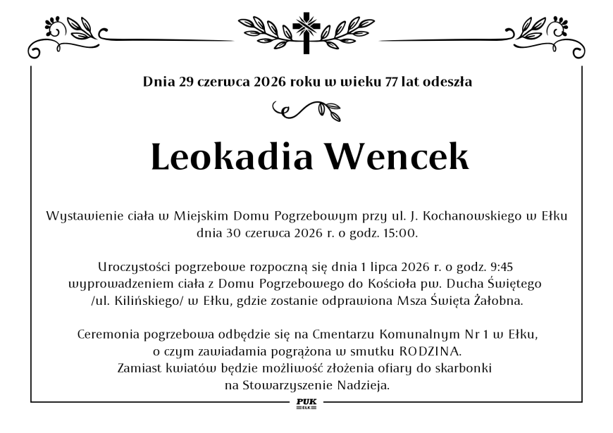 Leokadia Wencek - nekrolog